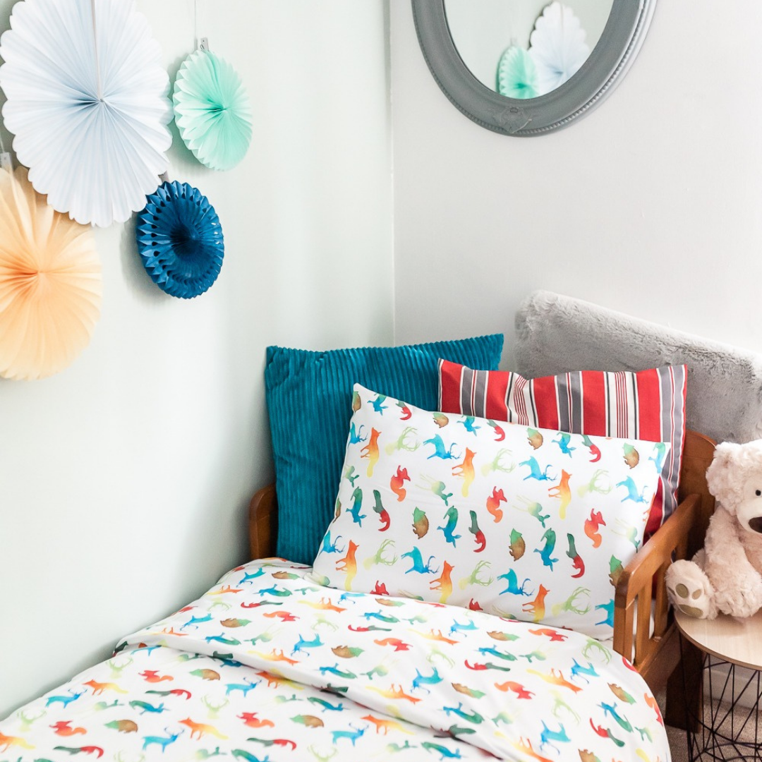 Colourful Animals Toddler Bed/Cotbed Duvet Cover and Pillow Case Set | The Gilded Bird | Toddler Duvet Sets | Buy Toddler Duvet Sets Online