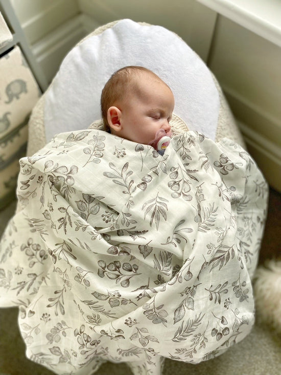 Lovely Leaves Grey X-Large Muslin Swaddle