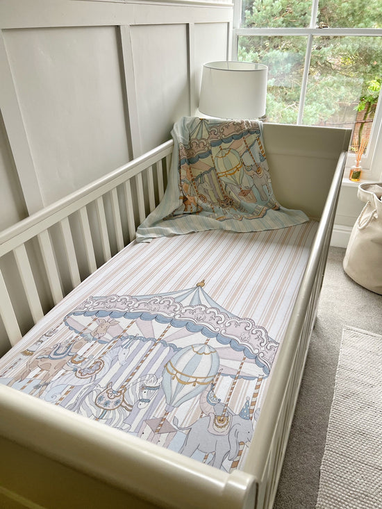 Carousel Beige Stripe Fitted Crib Sheet