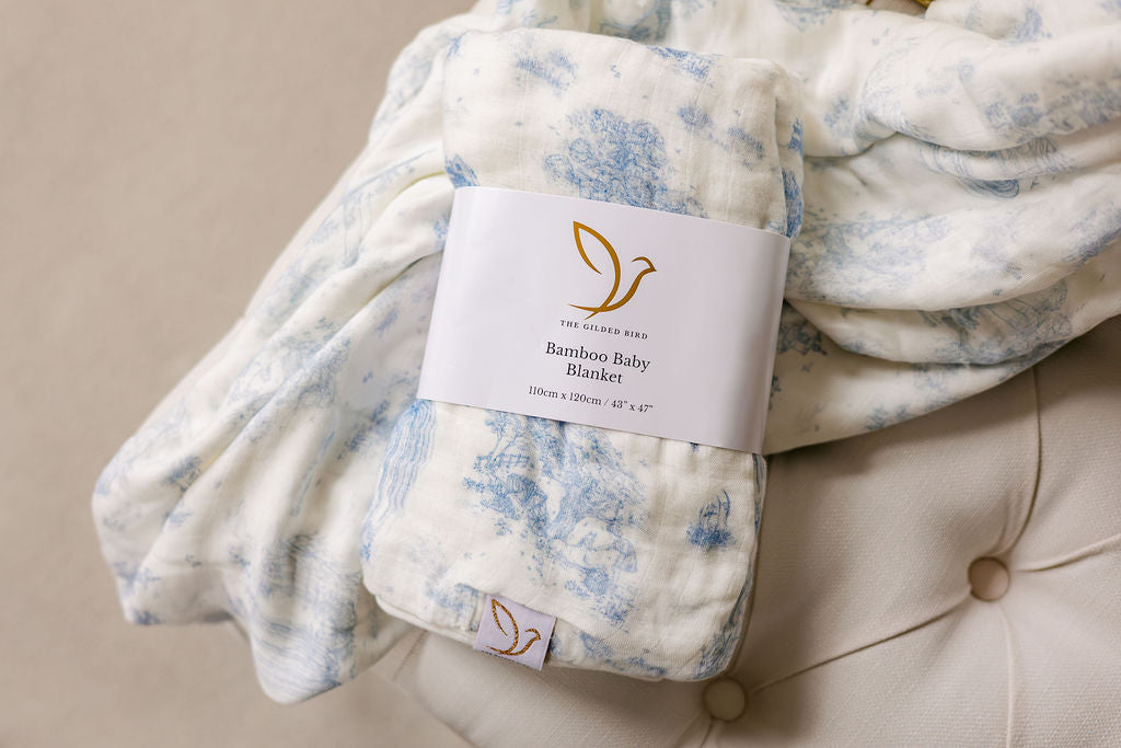 Spring Toile Blue Spring Toile Blue Bamboo Baby Blanket | The Gilded Bird US