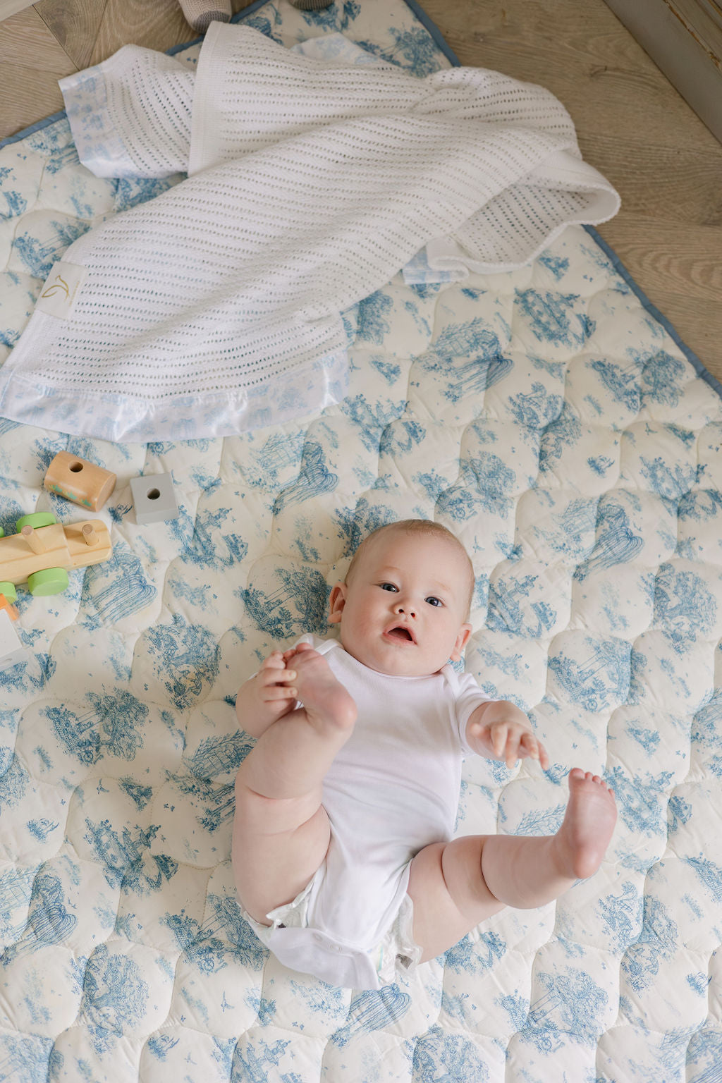Spring Toile Blue Spring Toile Blue Quilted Playmat - Organic Cotton Baby Playmat – The ...
