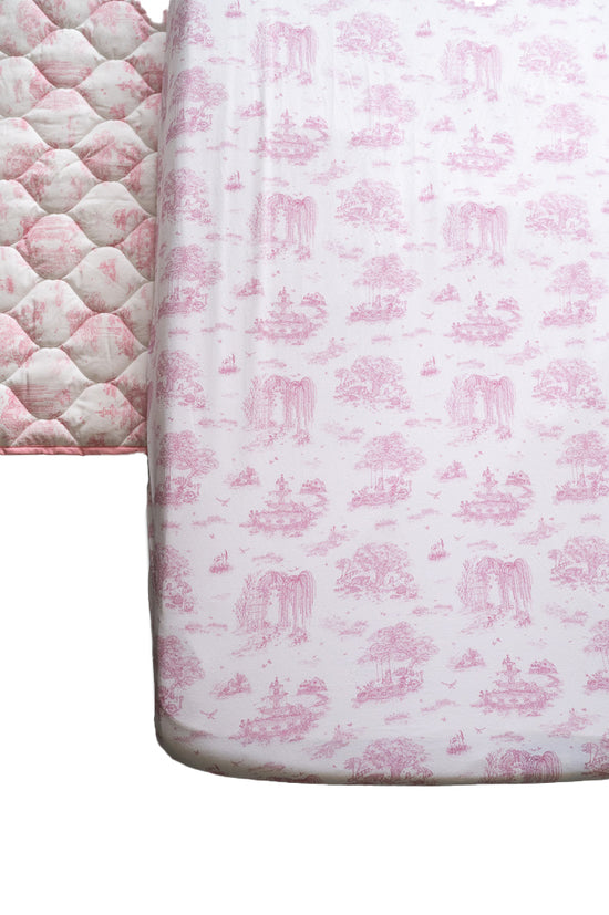 Spring Toile Pink Fitted Crib Sheet