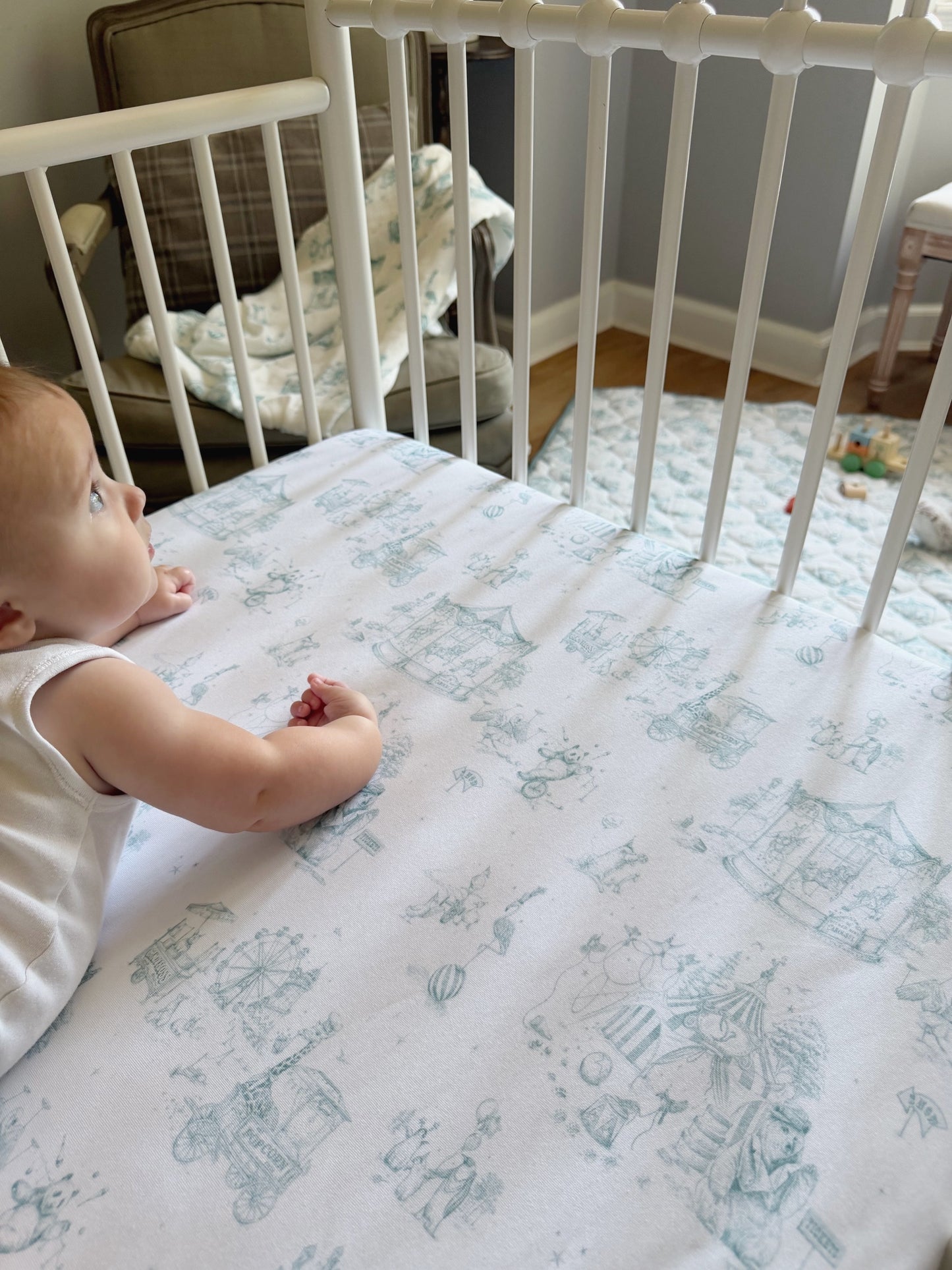 Circus Toile Fitted Crib Sheet