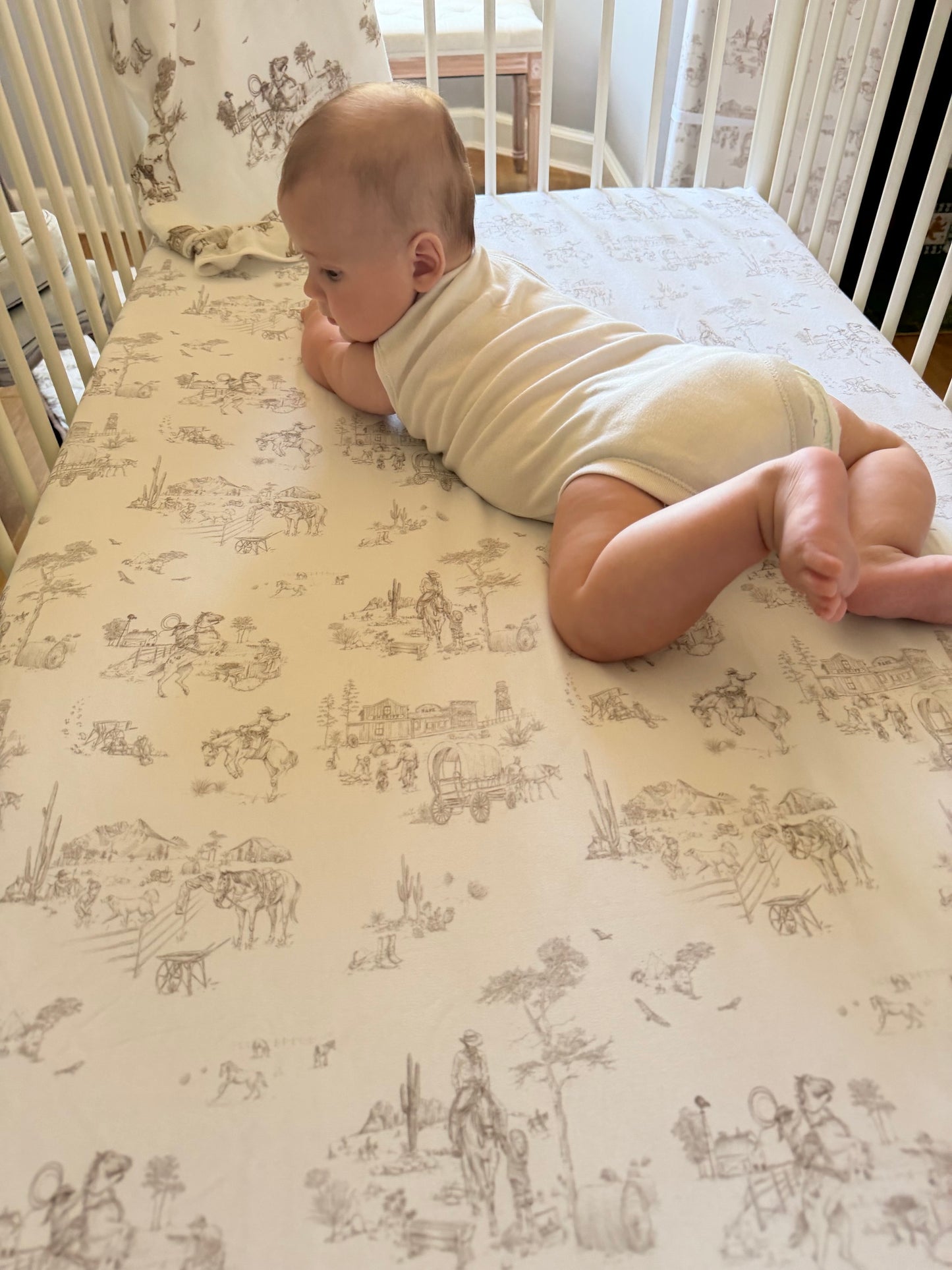 Western Toile Fitted Crib Sheet