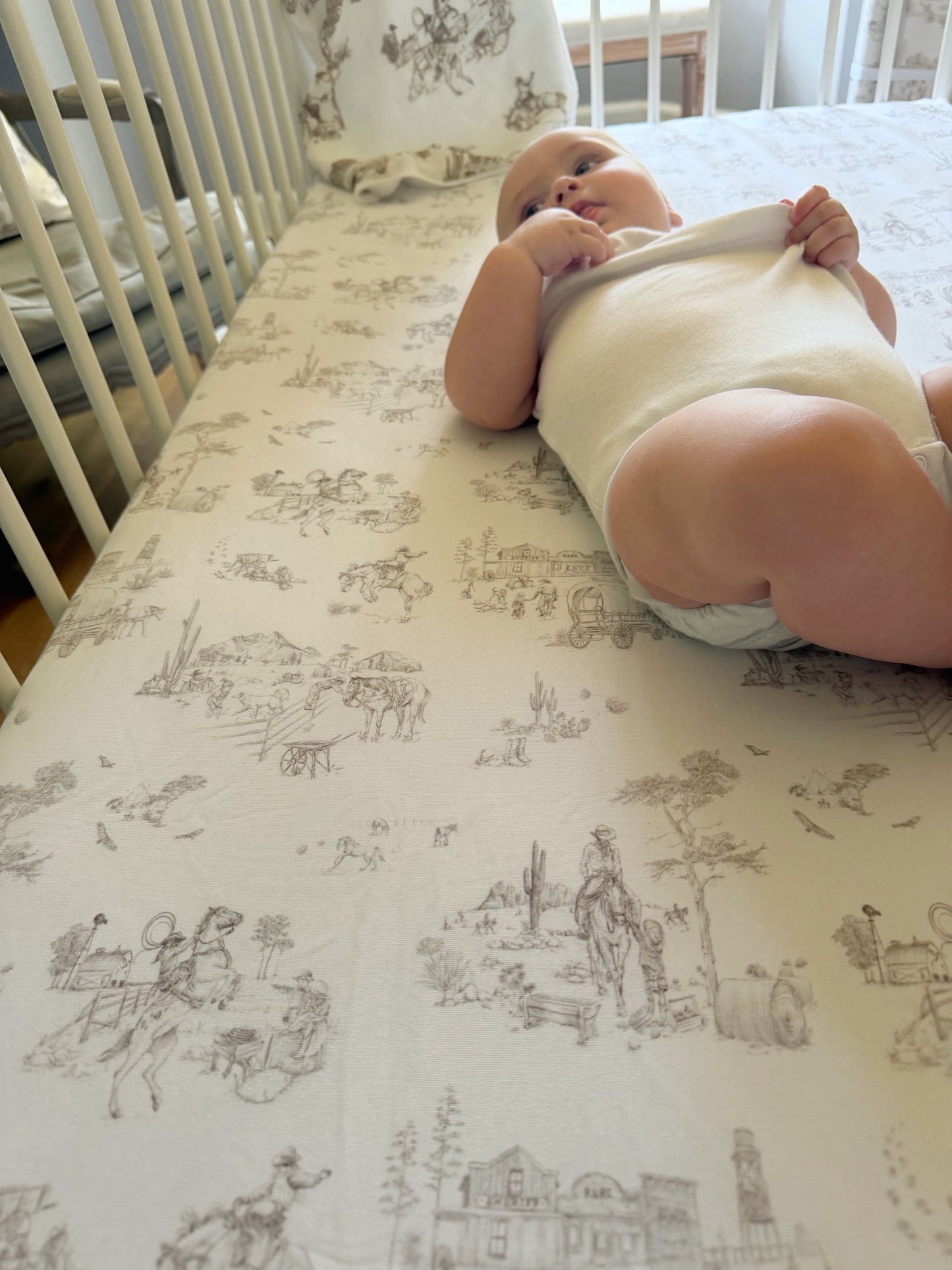 Western Toile Fitted Crib Sheet
