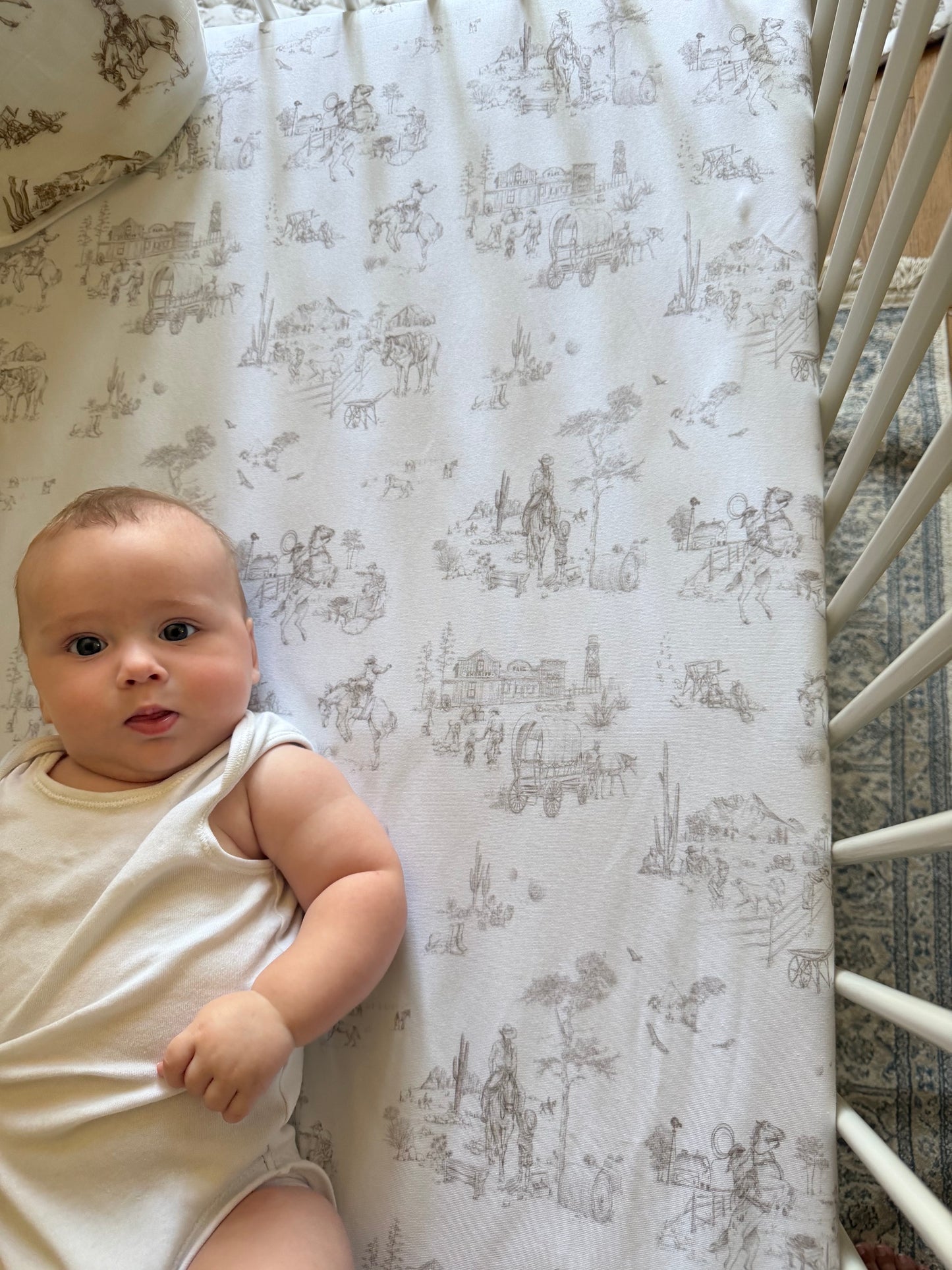 Western Toile Fitted Crib Sheet