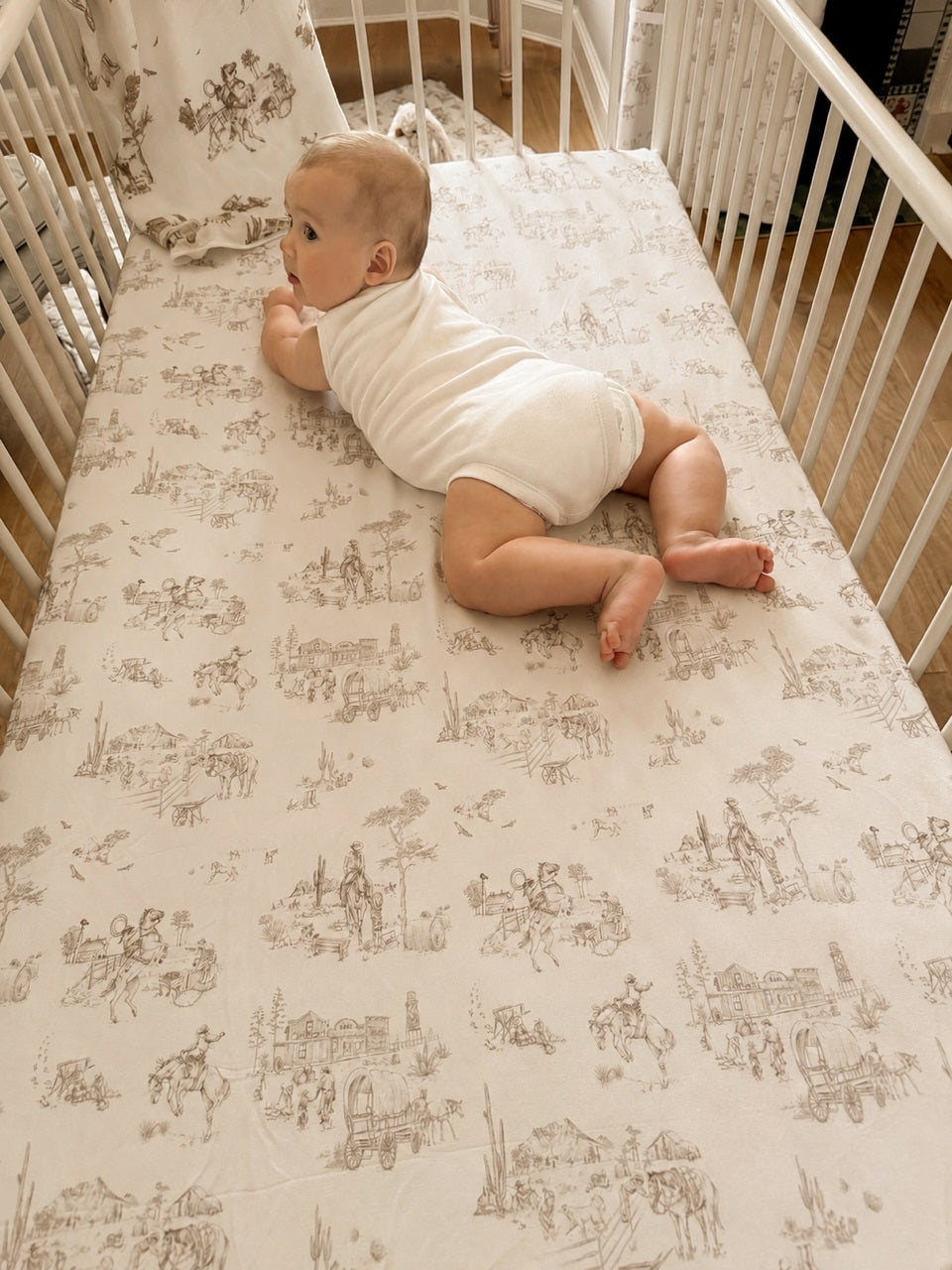 Western Toile Fitted Crib Sheet