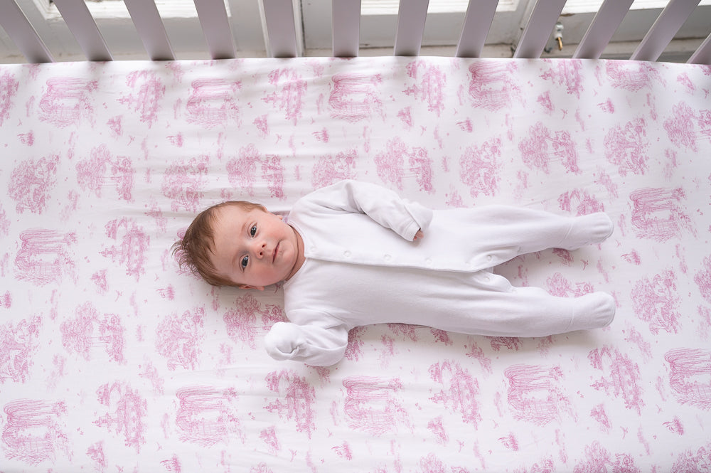 Spring Toile Pink Fitted Crib Sheet