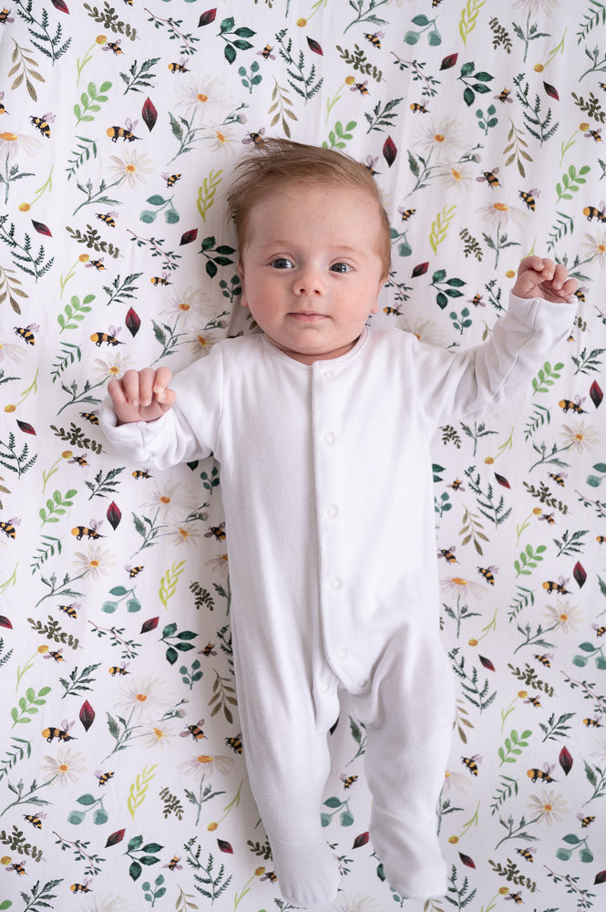 Wild Bee White Fitted Crib Sheet