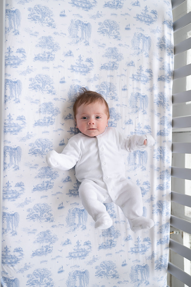 Blue fitted crib sheet discount