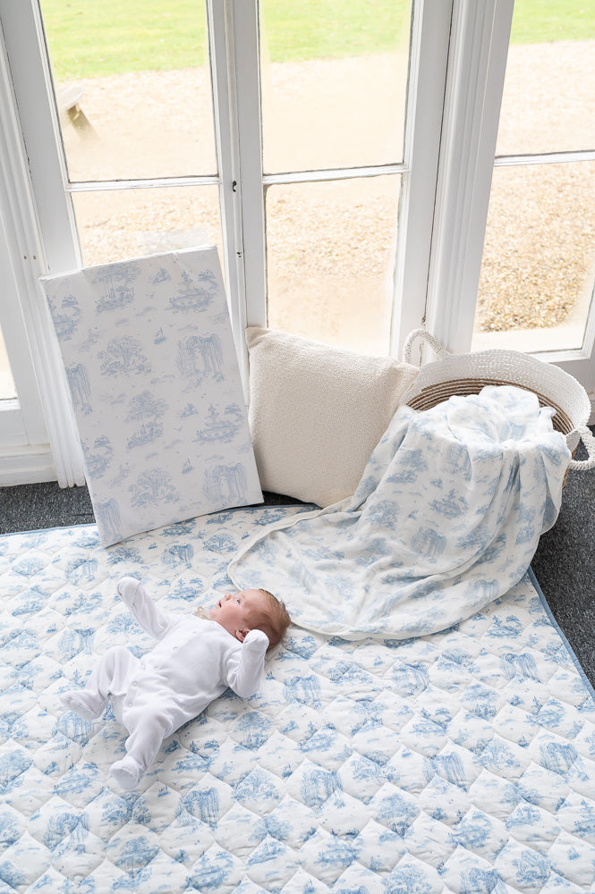 Spring Toile Blue Quilted Playmat - Organic Cotton Baby Playmat – The ...