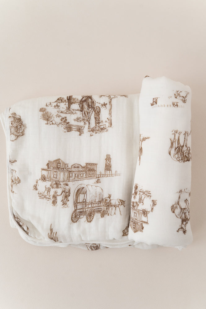 Western Toile Bamboo Baby Blanket