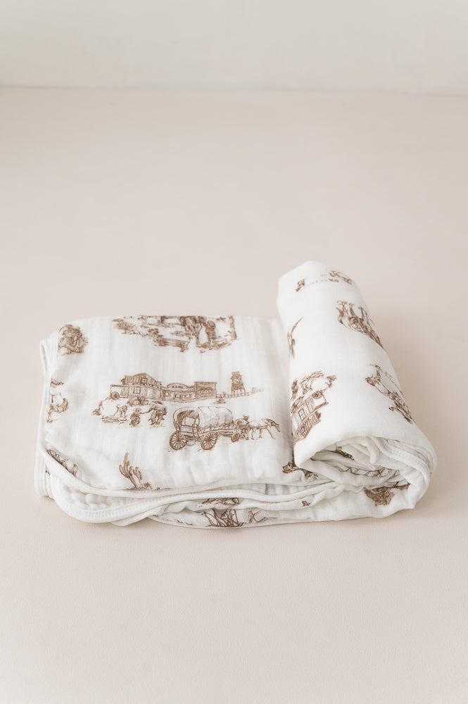 Western Toile Bamboo Baby Blanket
