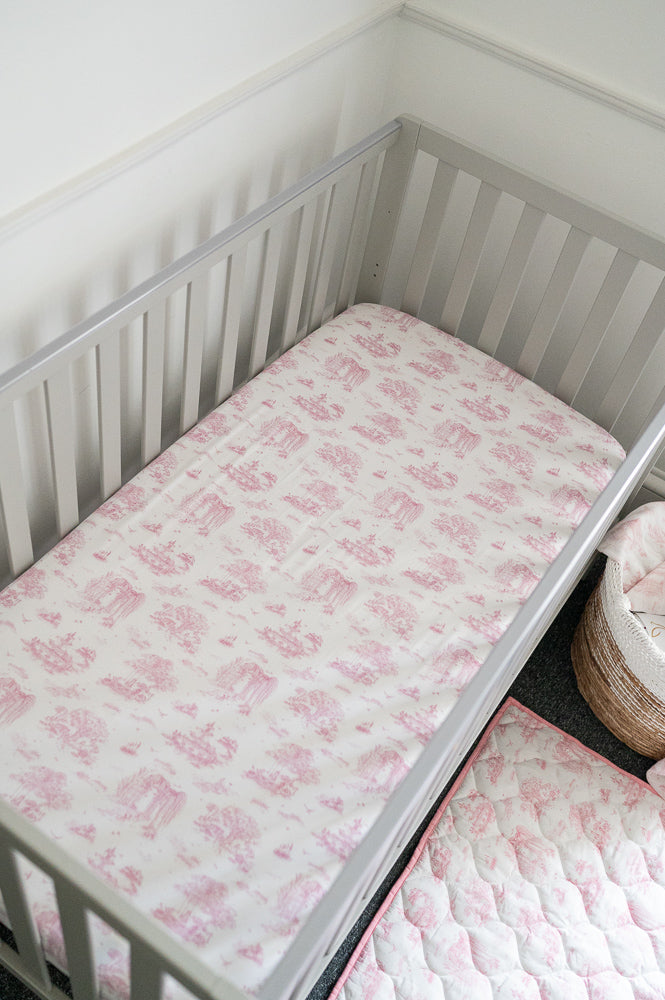 Spring Toile Pink Fitted Crib Sheet