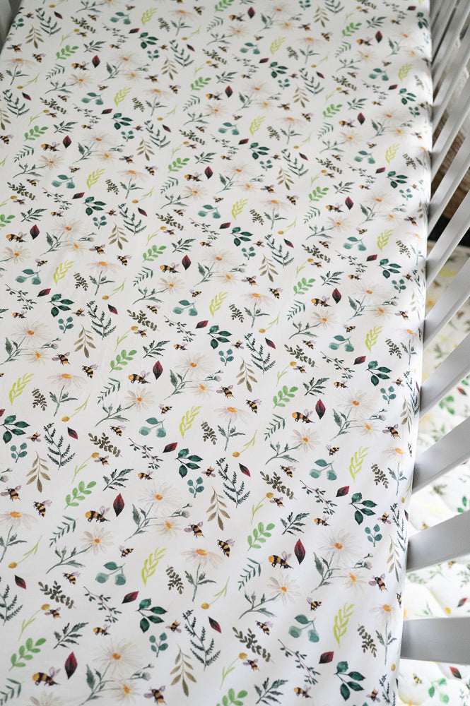 Wild Bee White Fitted Crib Sheet