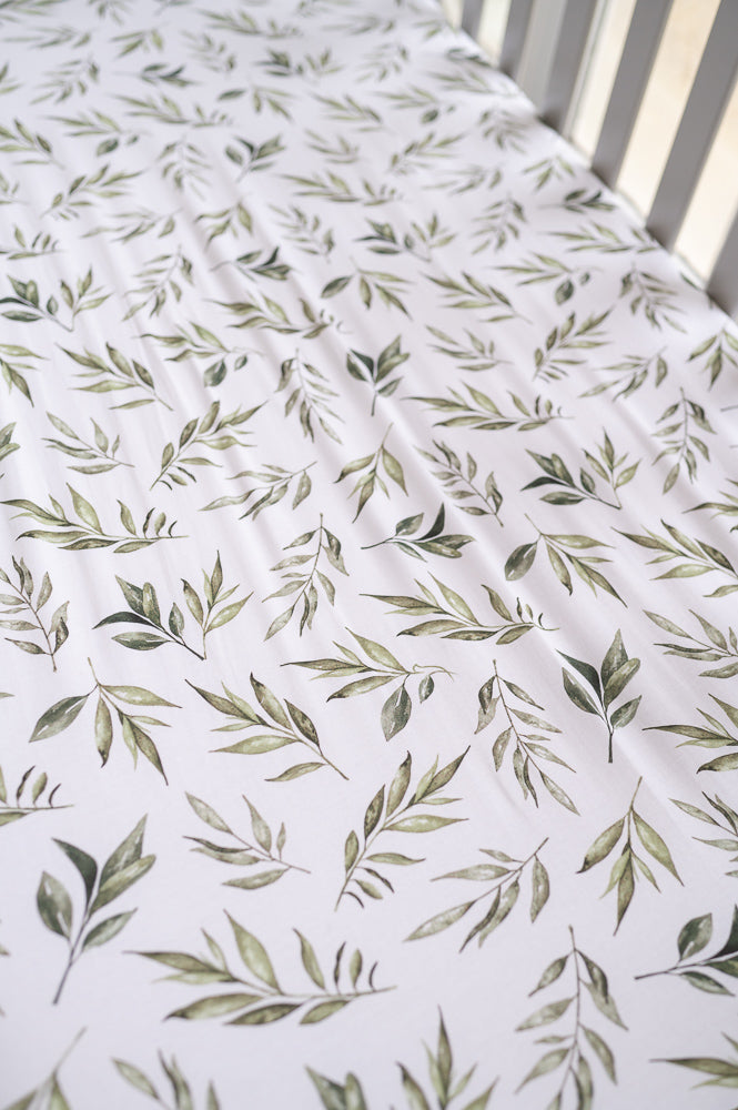 Linen Leaves Fitted Crib Sheet