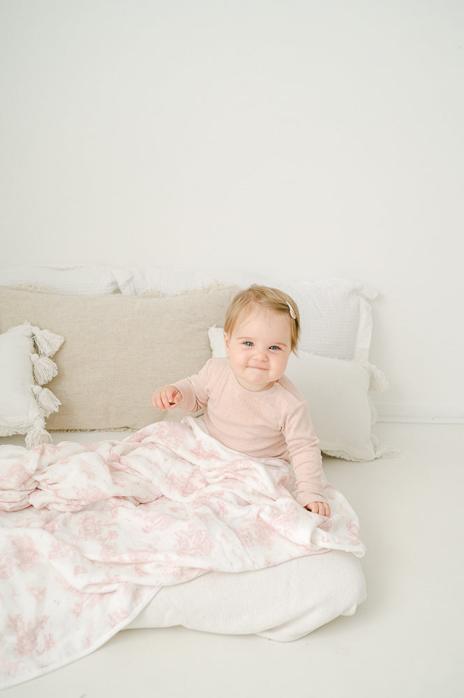 Spring Toile Pink Bamboo Baby Blanket