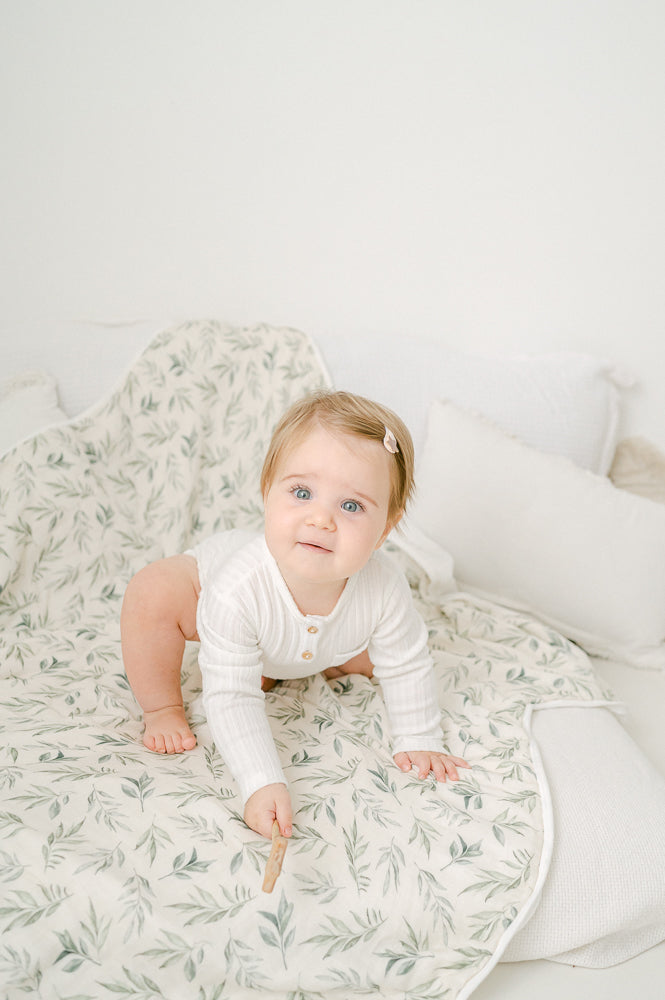 Linen Leaves Bamboo Baby Blanket