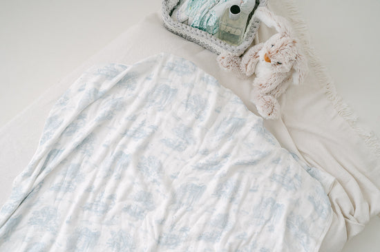 Spring Toile Blue Bamboo Baby Blanket