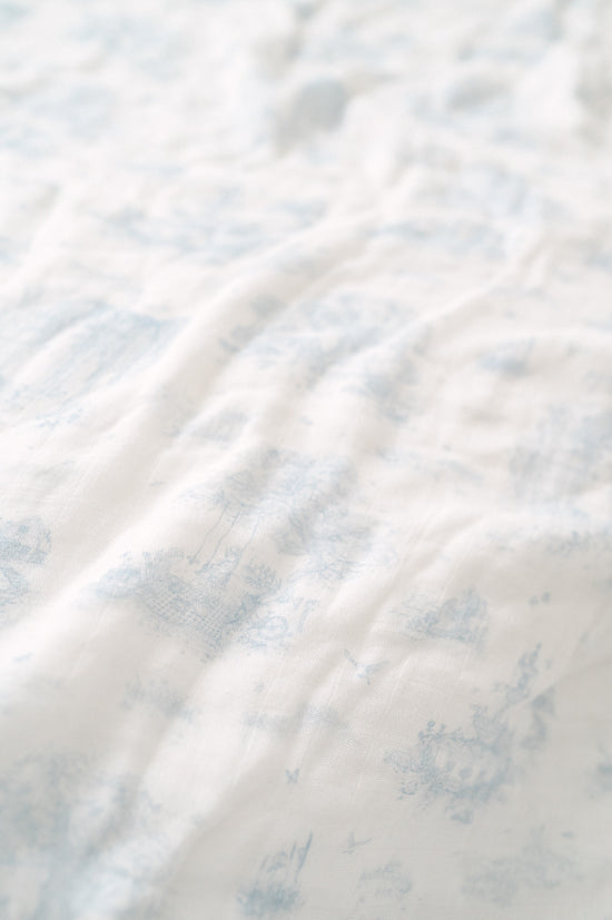 Spring Toile Blue Bamboo Baby Blanket