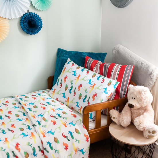 Colourful Animals Toddler Bed/Cotbed Duvet Cover and Pillow Case Set | The Gilded Bird | Toddler Duvet Sets | Buy Toddler Duvet Sets Online 
