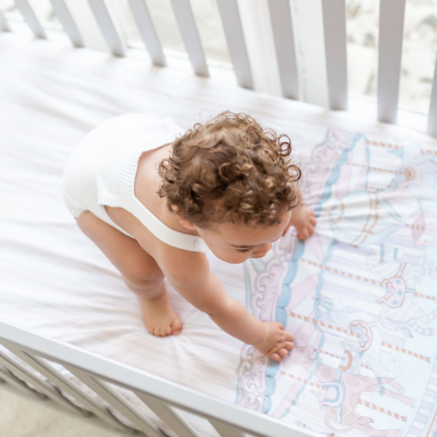 Carousel Beige Stripe Fitted Crib Sheet