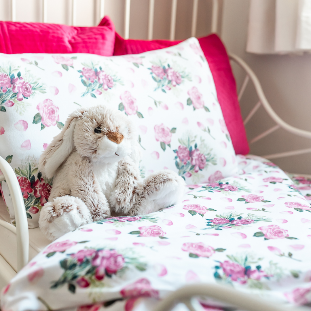 Load image into Gallery viewer, Pink Roses Toddler Bed/Cotbed Duvet Cover and Pillow Case Set | The Gilded Bird | Toddler Duvet Sets | Buy Toddler Duvet Sets Online 
