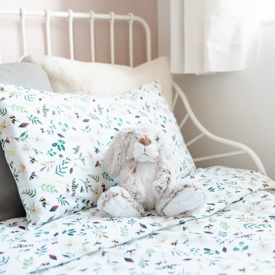 Load image into Gallery viewer, Wild Bee White Toddler Bed/Cotbed Duvet Cover and Pillow Case Set | The Gilded Bird | Toddler Duvet Sets | Buy Toddler Duvet Sets Online 
