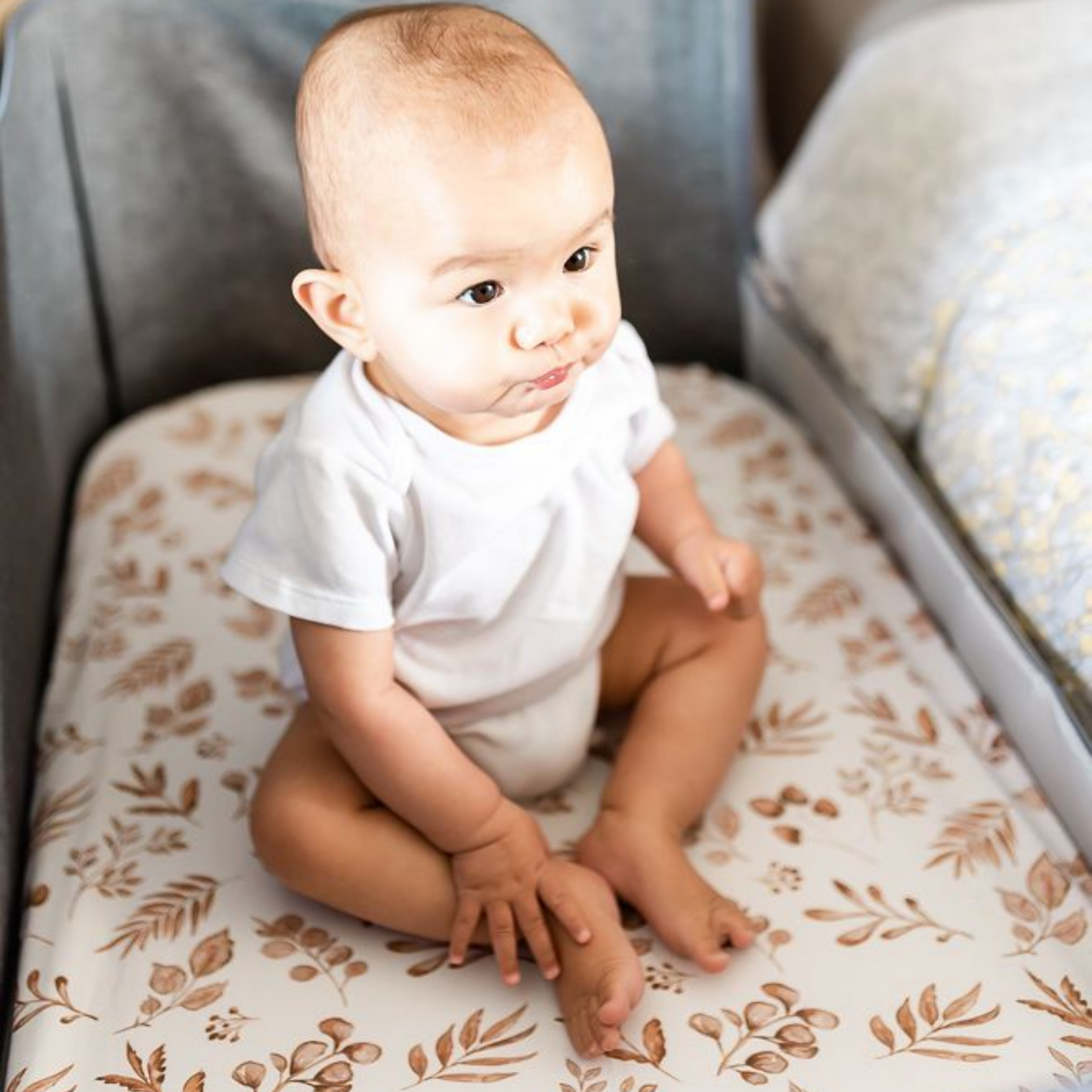 Lovely Leaves Beige Change Pad Covers/Bassinet Sheets