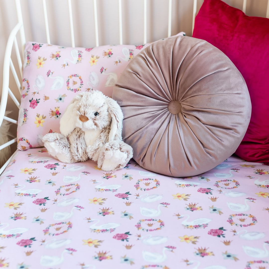 Swans on Pink Toddler Bed/Cotbed Duvet Cover and Pillow Case Set | The Gilded Bird | Toddler Duvet Sets | Buy Toddler Duvet Sets Online 