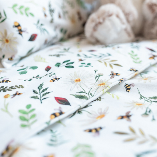 Wild Bee White Toddler Bed/Cotbed Duvet Cover and Pillow Case Set | The Gilded Bird | Toddler Duvet Sets | Buy Toddler Duvet Sets Online 