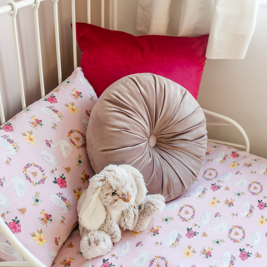 Load image into Gallery viewer, Swans on Pink Toddler Bed/Cotbed Duvet Cover and Pillow Case Set | The Gilded Bird | Toddler Duvet Sets | Buy Toddler Duvet Sets Online 
