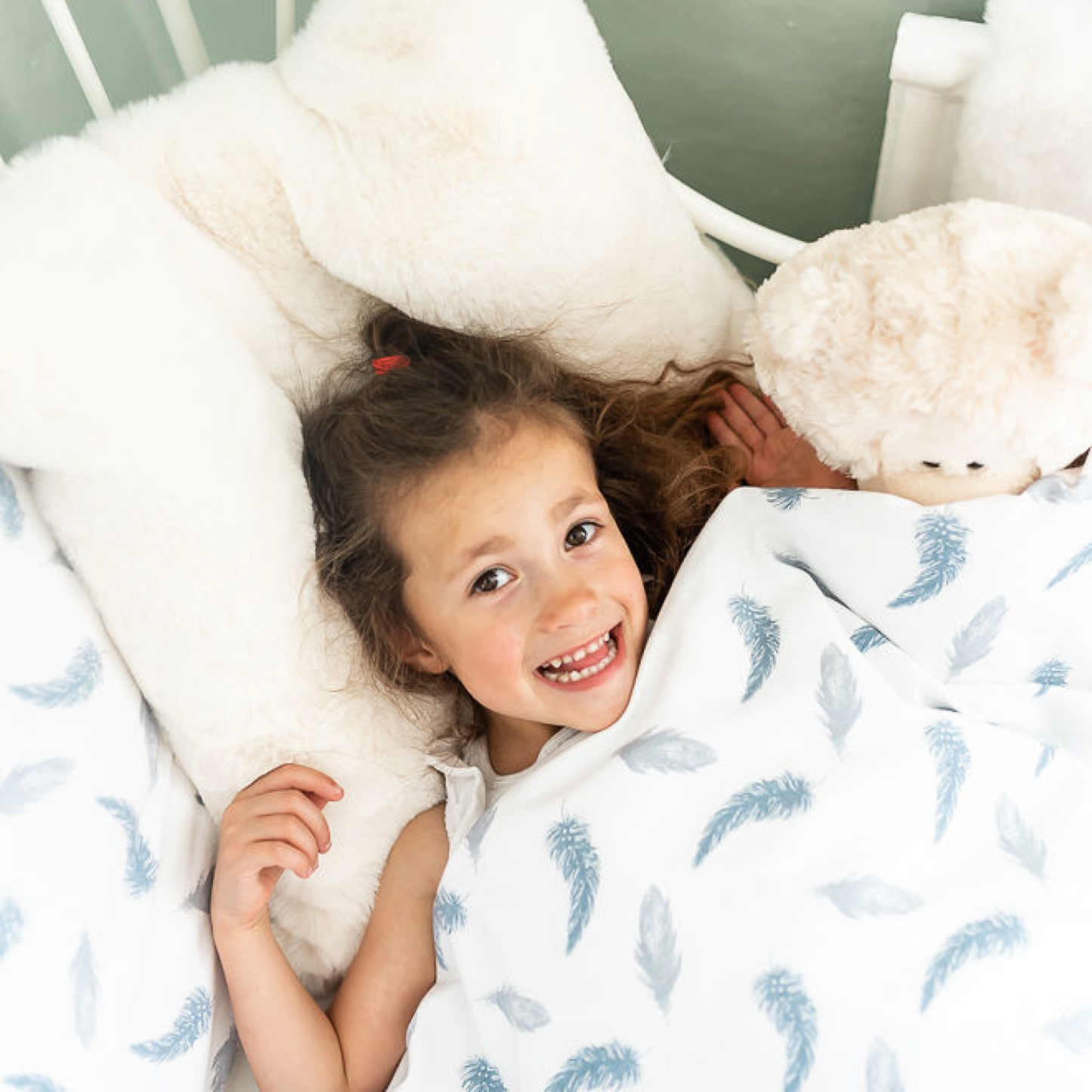 Boho Feathers Blue Toddler Bed Duvet Set The Gilded Bird The