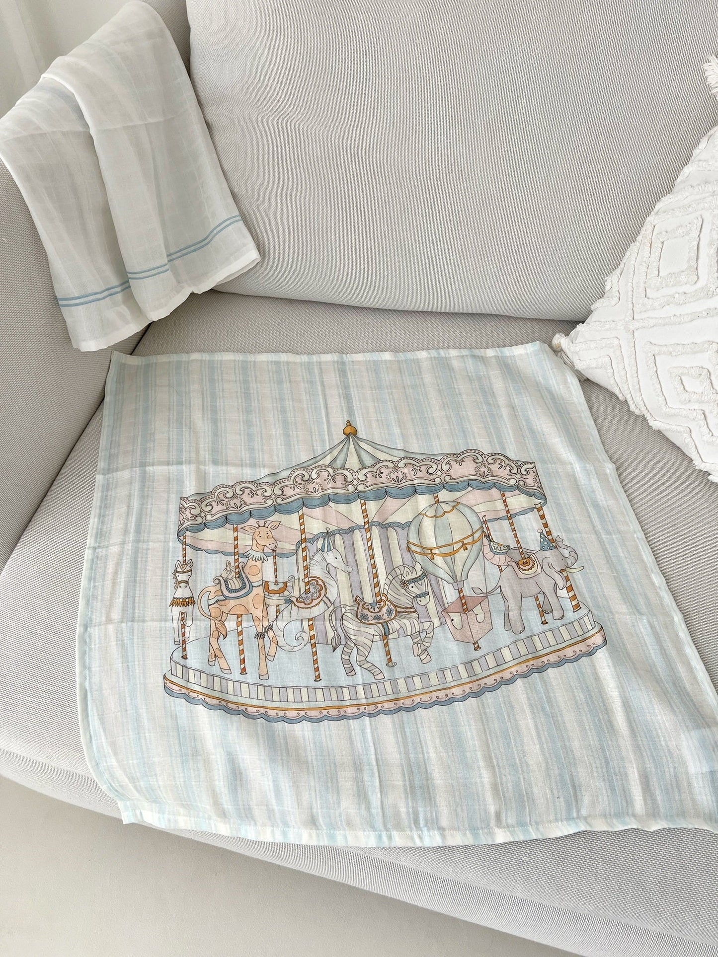 Carousel Blue Stripe Muslins (Set of 3)
