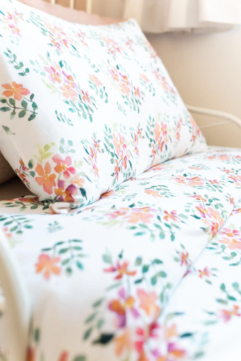 Pretty Stems Organic Cotton Toddler Duvet Cover and Pillow Case Set