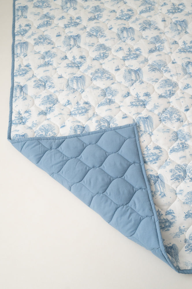 Spring Toile Blue Quilted Playmat - Organic Cotton Baby Playmat