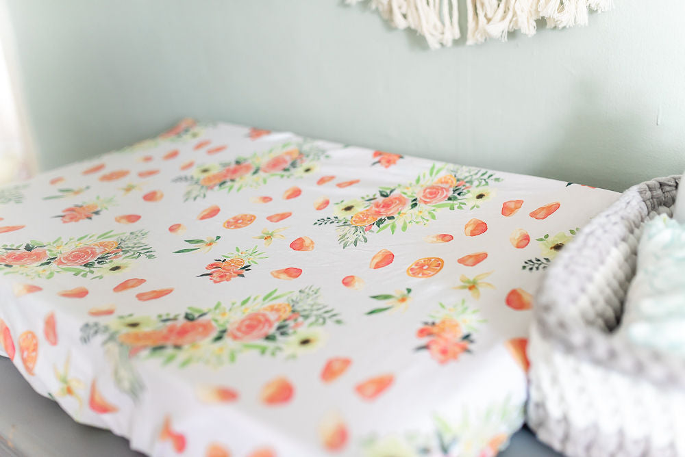 Orange Bloom Change Pad Covers/Bassinet Sheets