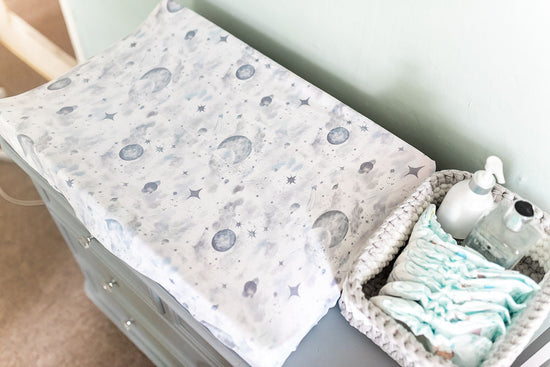 Load image into Gallery viewer, Night Sky Grey Change Pad Covers/Bassinet Sheets
